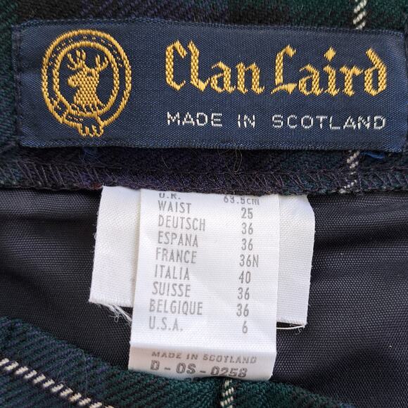 Vintage Clan Laird Scottish Tartan Plaid Pleated Wool Skirt US 6 Navy Green - Picture 4 of 7